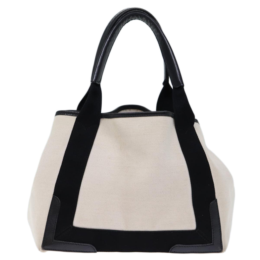 Top Quality Balenciaga Cabas S Hand Bag Canvas White Black Auth bs13699