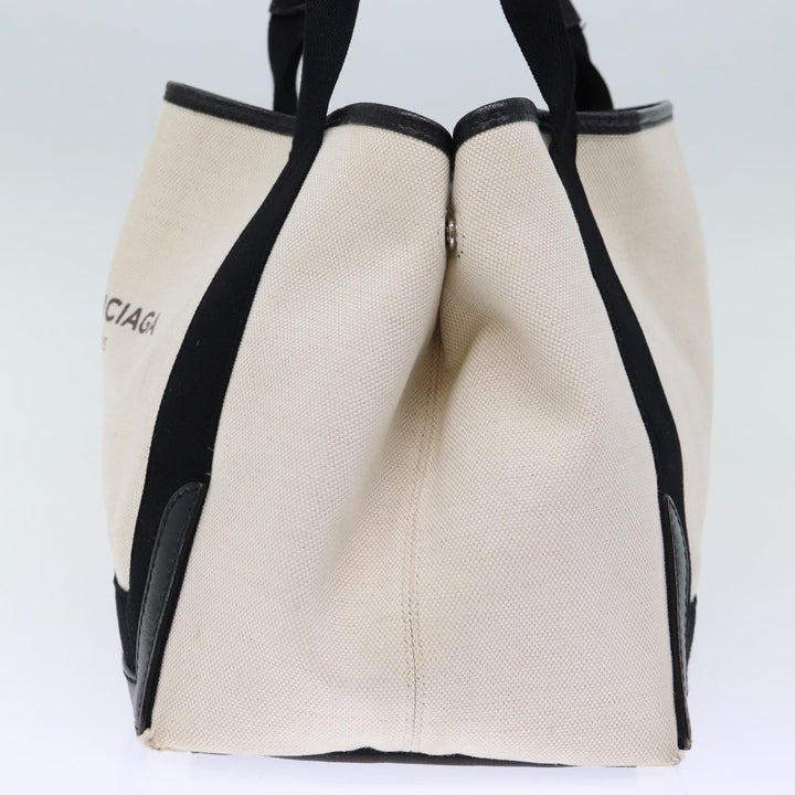 Top Quality Balenciaga Cabas S Hand Bag Canvas White Black Auth bs13699