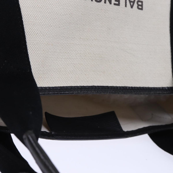Top Quality Balenciaga Cabas S Hand Bag Canvas White Black Auth bs13699