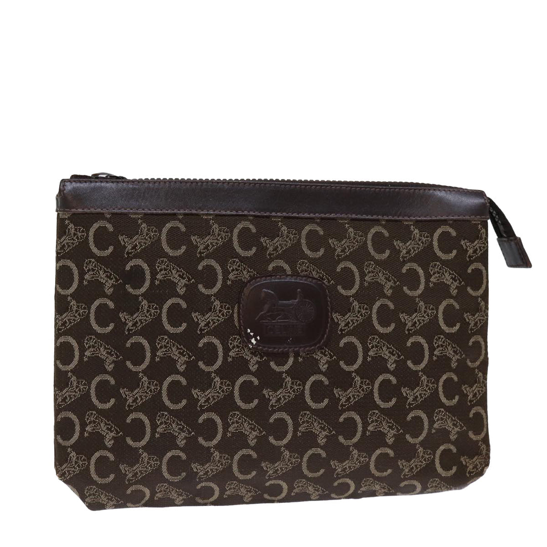 Celine C Macadam Canvas Clutch Bag Brown Auth bs13749