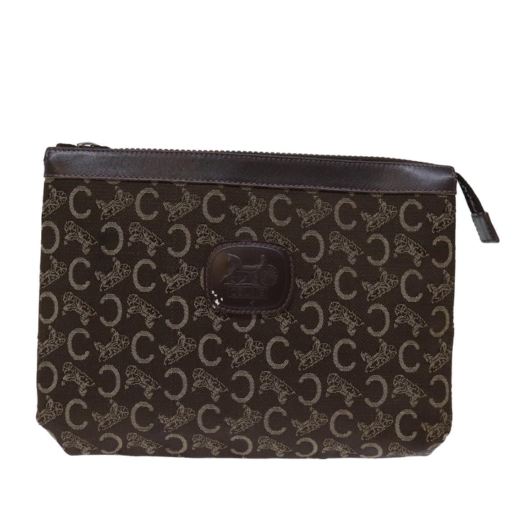 Celine C Macadam Canvas Clutch Bag Brown Auth bs13749