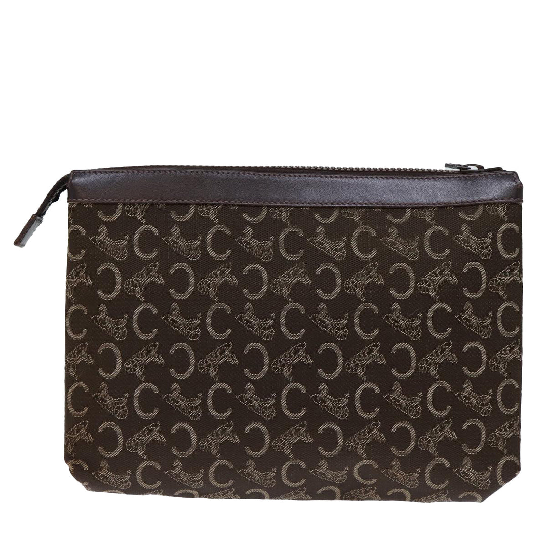 Celine C Macadam Canvas Clutch Bag Brown Auth bs13749