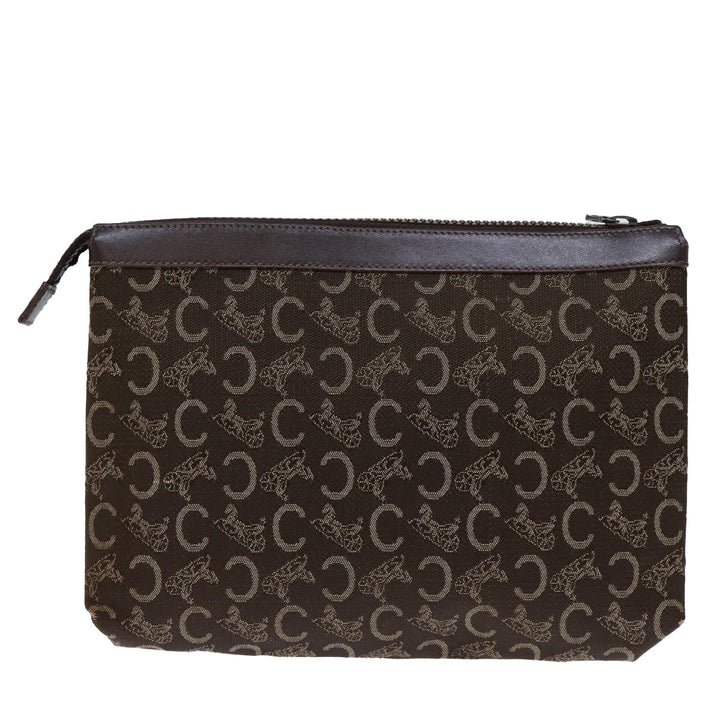 Celine C Macadam Canvas Clutch Bag Brown Auth bs13749