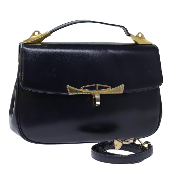 CHRISTIAN Top quality Dior Hand Bag Leather 2way Navy Auth bs13792