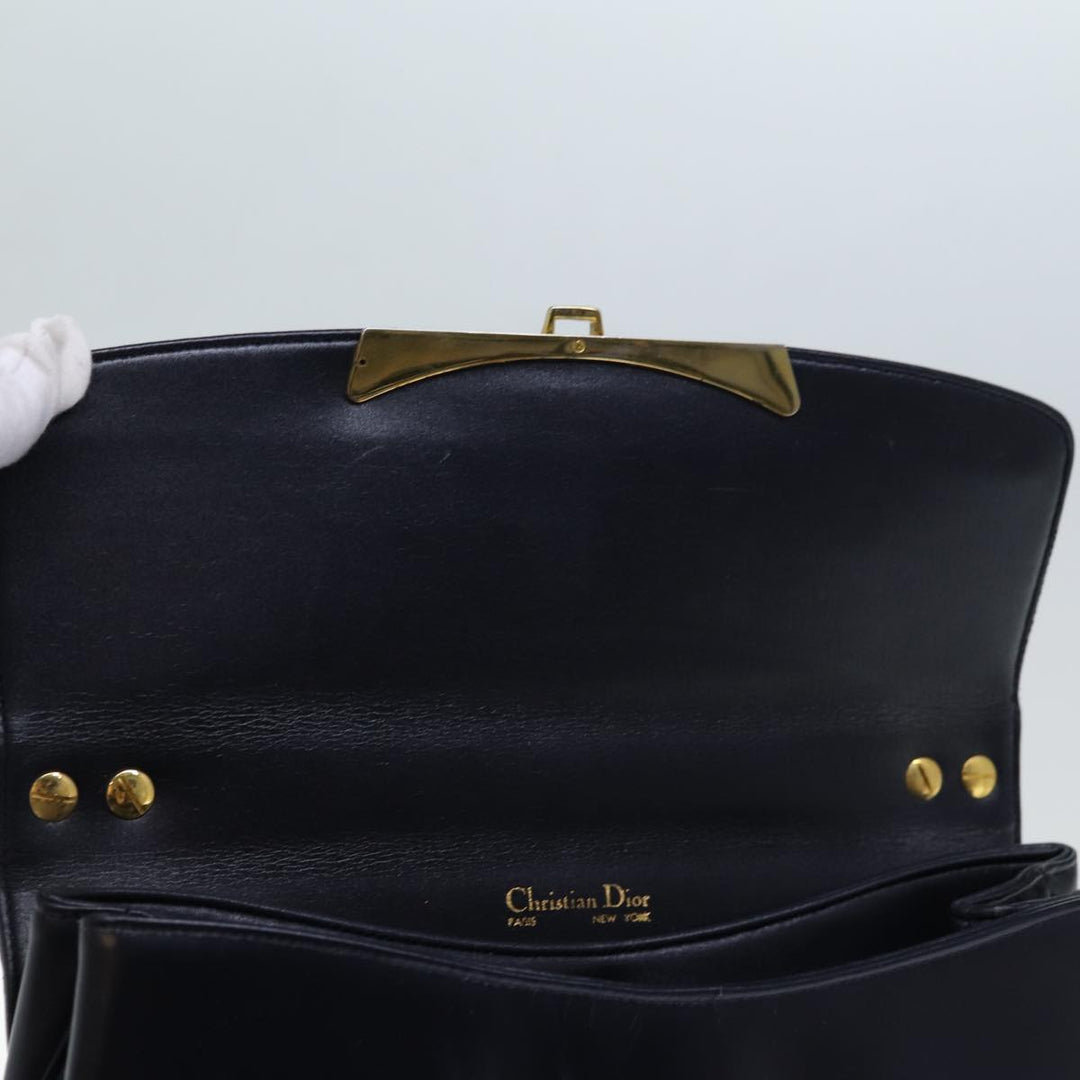 CHRISTIAN Top quality Dior Hand Bag Leather 2way Navy Auth bs13792