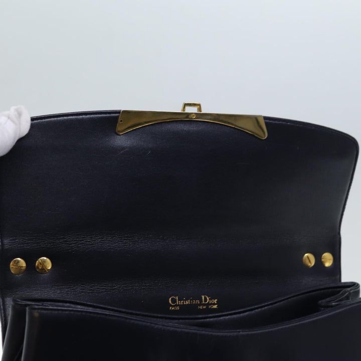 CHRISTIAN Top quality Dior Hand Bag Leather 2way Navy Auth bs13792