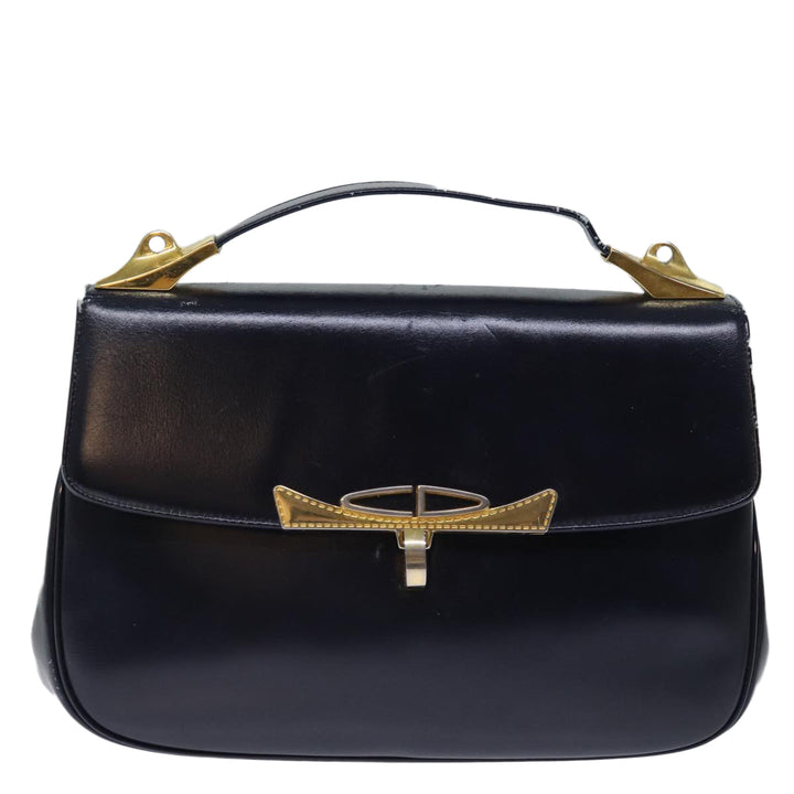 CHRISTIAN Top quality Dior Hand Bag Leather 2way Navy Auth bs13792