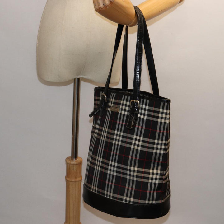 BurberrySs Nova Check Blue Label Shoulder Bag Canvas Black Auth bs13816