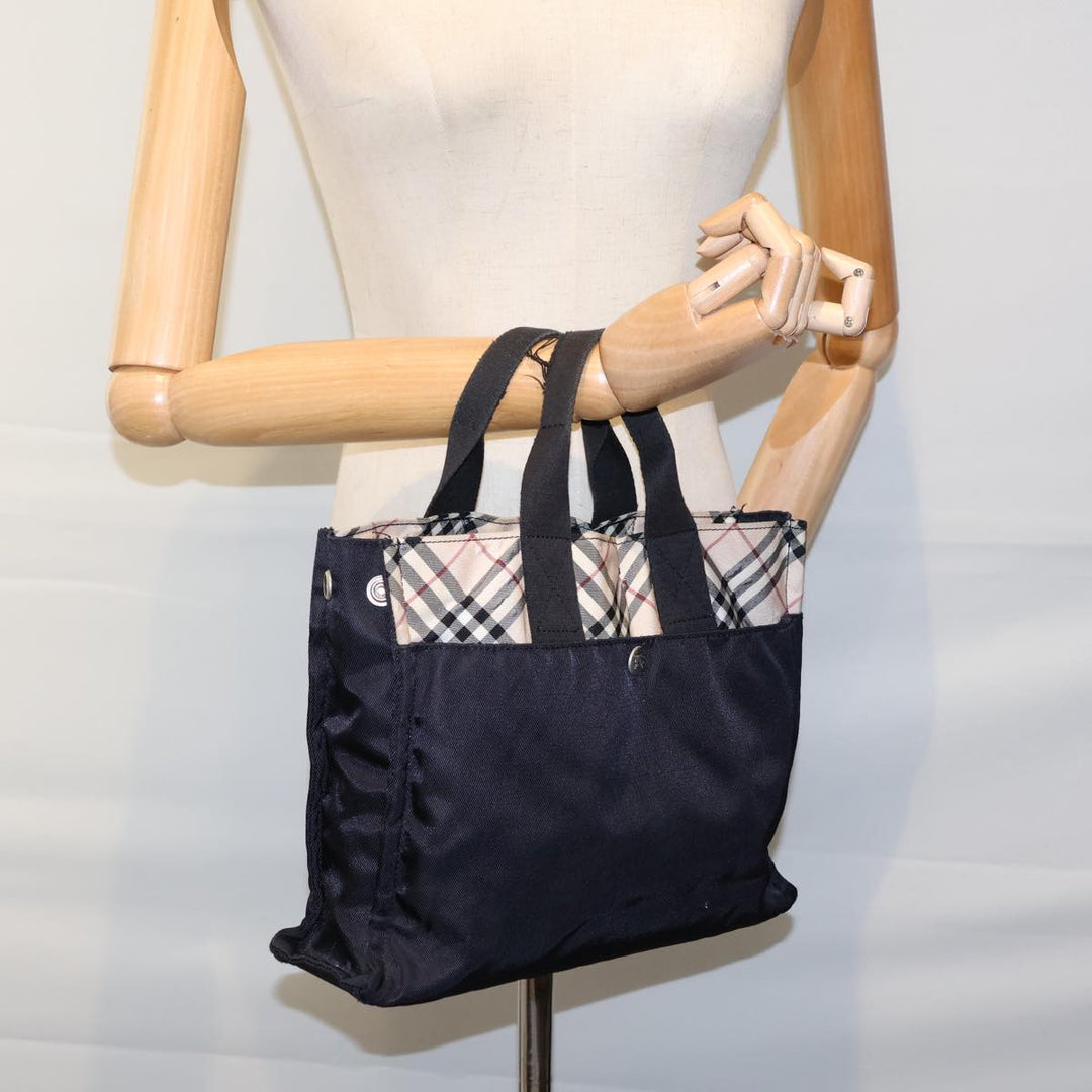 Burberry Nova Check Blue Label Hand Bag Nylon Beige Black Auth bs13817