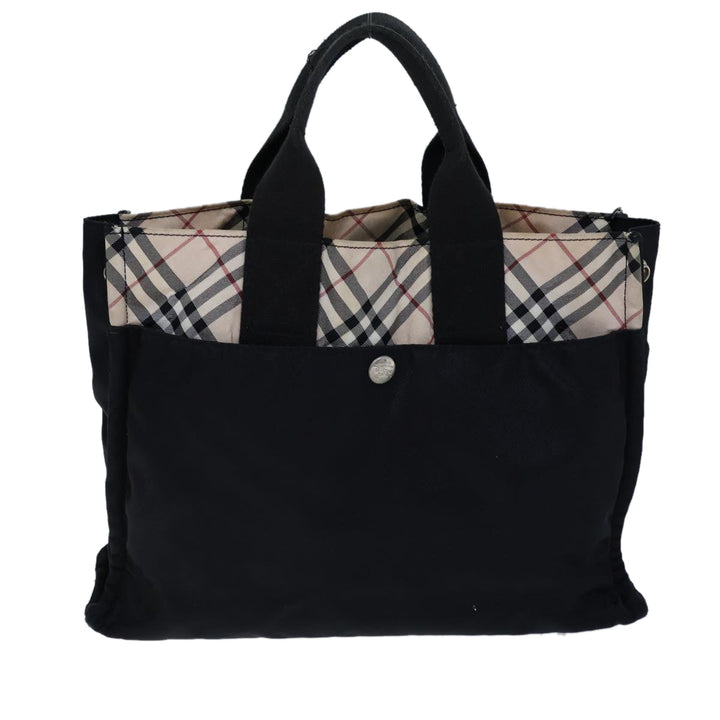 Burberry Nova Check Blue Label Hand Bag Nylon Beige Black Auth bs13817
