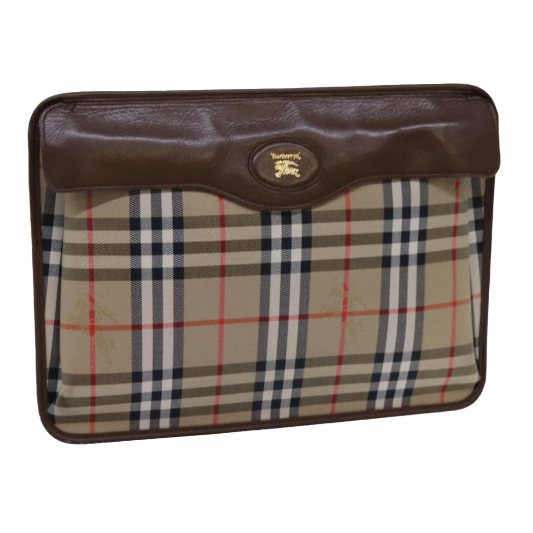 BurberrySs Nova Check Clutch Bag Canvas Beige Auth bs13819