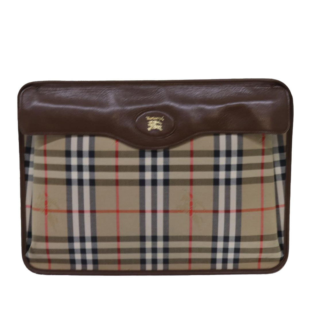 BurberrySs Nova Check Clutch Bag Canvas Beige Auth bs13819