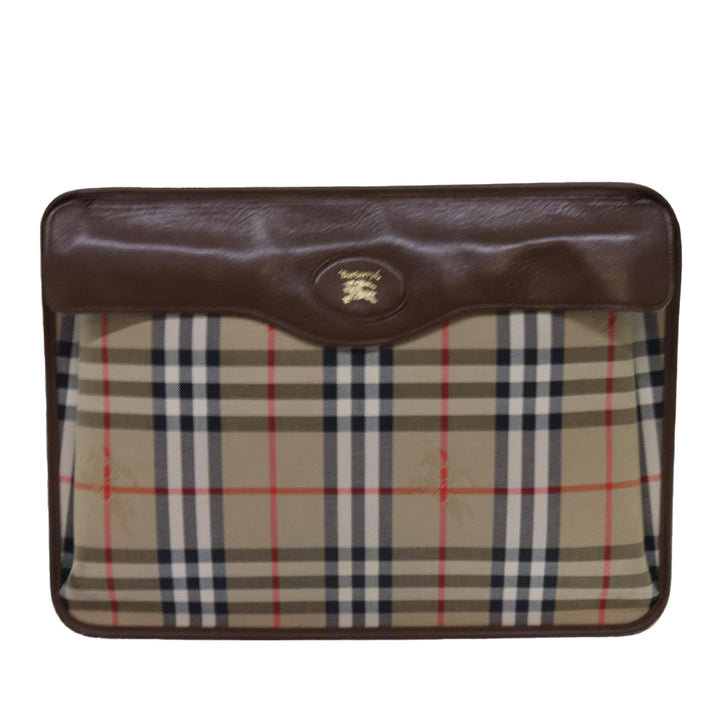BurberrySs Nova Check Clutch Bag Canvas Beige Auth bs13819