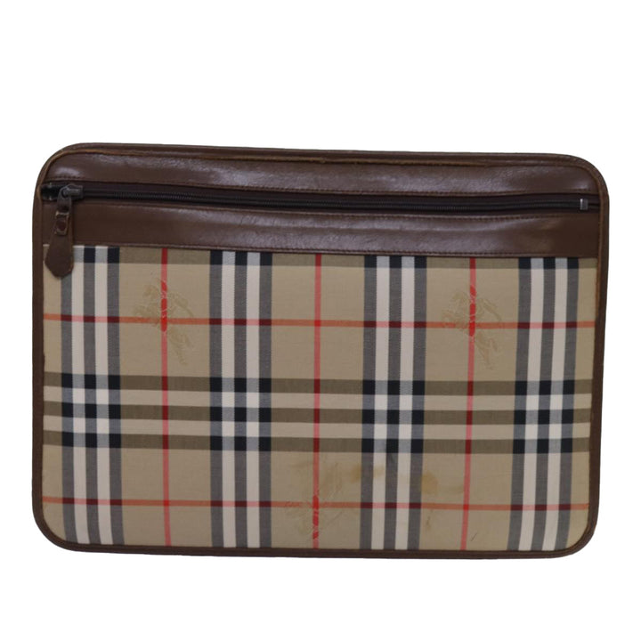 BurberrySs Nova Check Clutch Bag Canvas Beige Auth bs13819