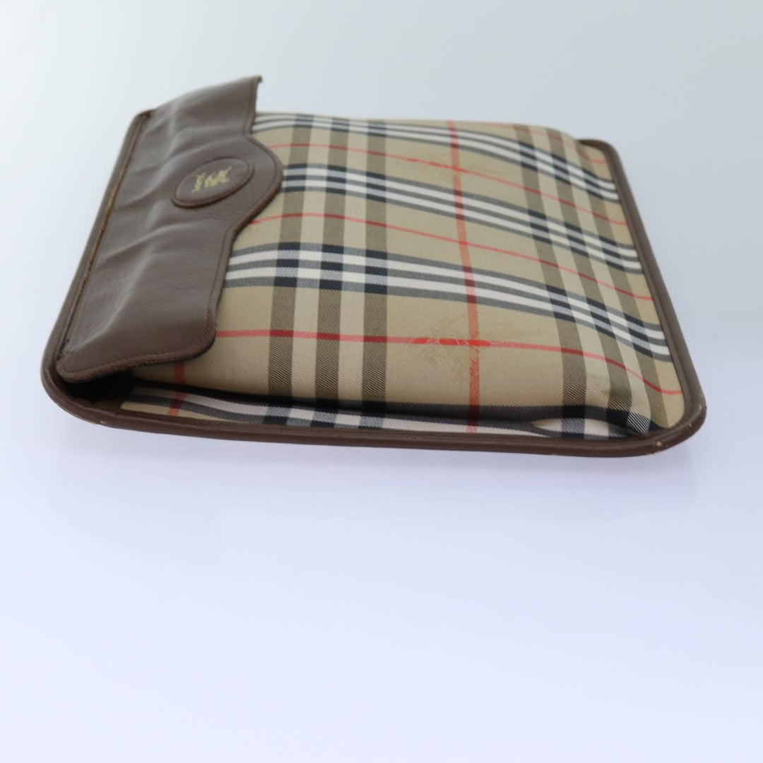 BurberrySs Nova Check Clutch Bag Canvas Beige Auth bs13819