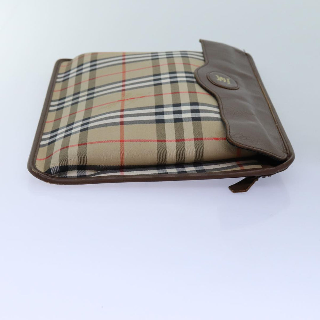 BurberrySs Nova Check Clutch Bag Canvas Beige Auth bs13819