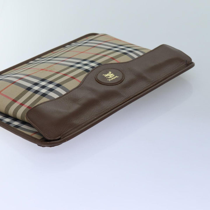 BurberrySs Nova Check Clutch Bag Canvas Beige Auth bs13819