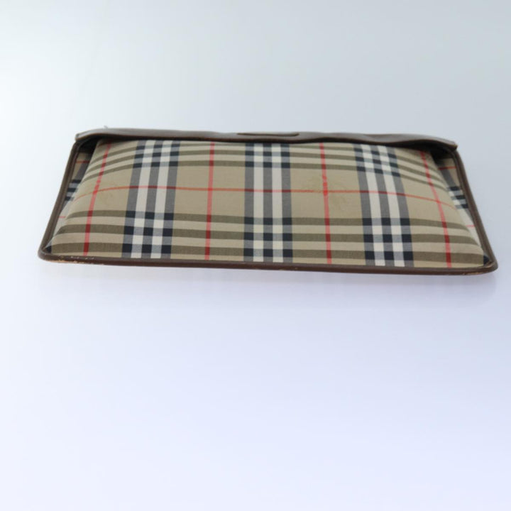 BurberrySs Nova Check Clutch Bag Canvas Beige Auth bs13819