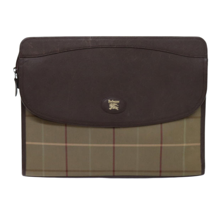 BurberrySs Nova Check Clutch Bag Canvas Brown Auth bs13823