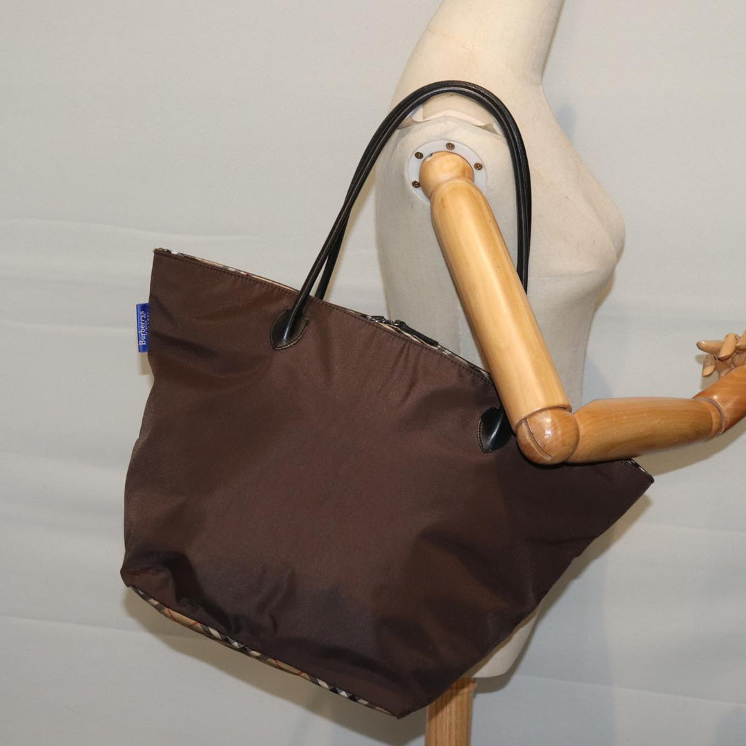 BurberrySs Nova Check Blue Label Tote Bag Nylon Brown Auth bs13863