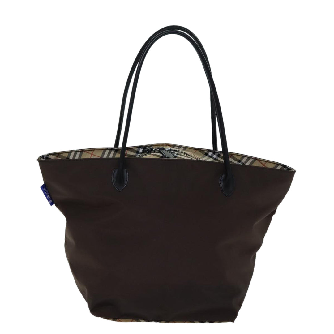 BurberrySs Nova Check Blue Label Tote Bag Nylon Brown Auth bs13863