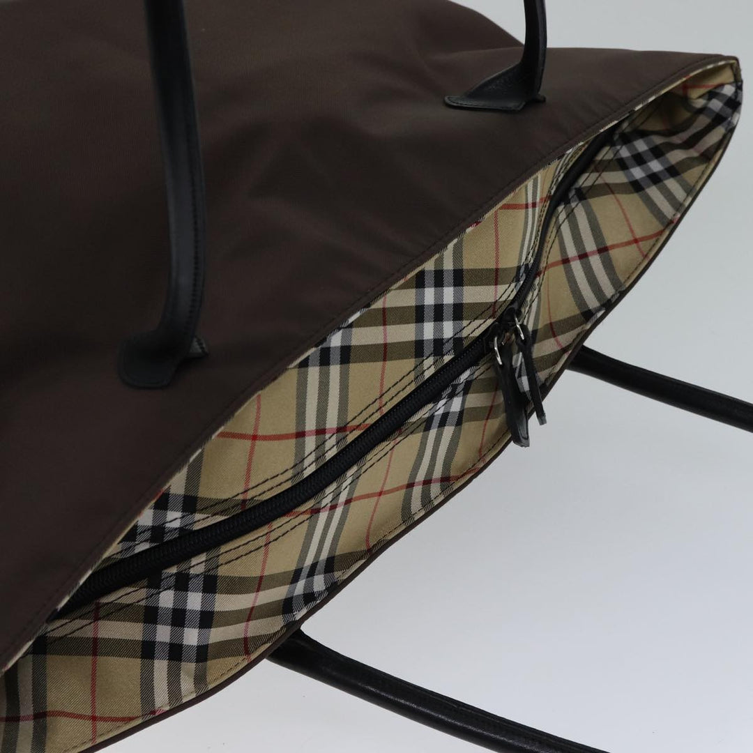 BurberrySs Nova Check Blue Label Tote Bag Nylon Brown Auth bs13863