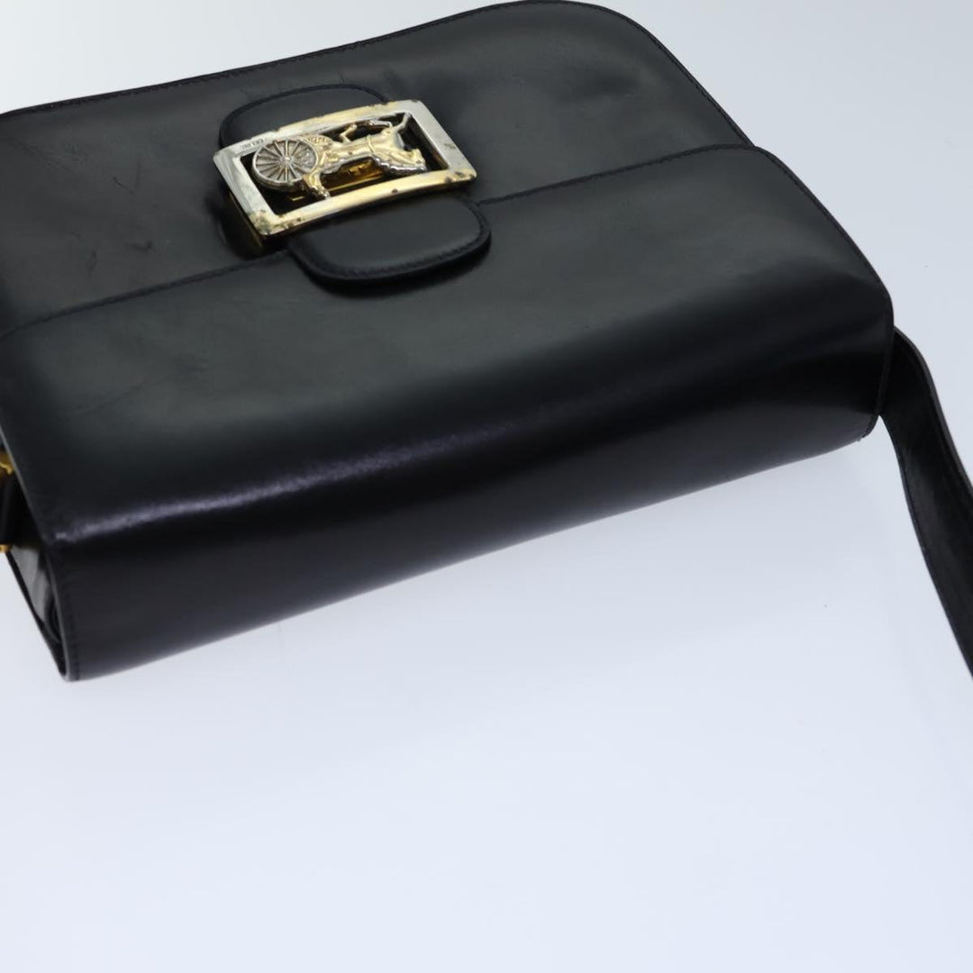 Celine Horse Carriage Shoulder Bag Leather Black Auth bs13870