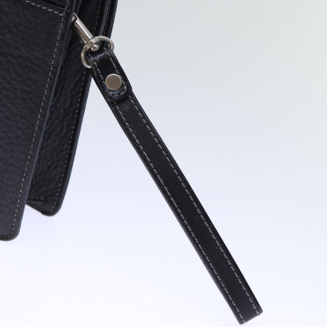 BurberrySs Clutch Bag Leather Black Auth bs13915