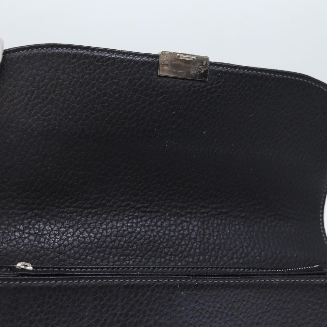 BurberrySs Clutch Bag Leather Black Auth bs13915