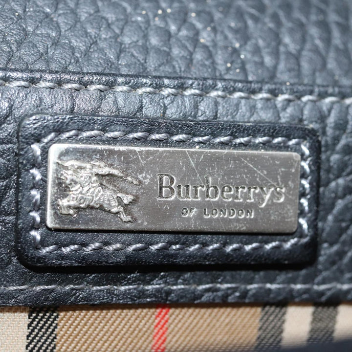 BurberrySs Clutch Bag Leather Black Auth bs13915