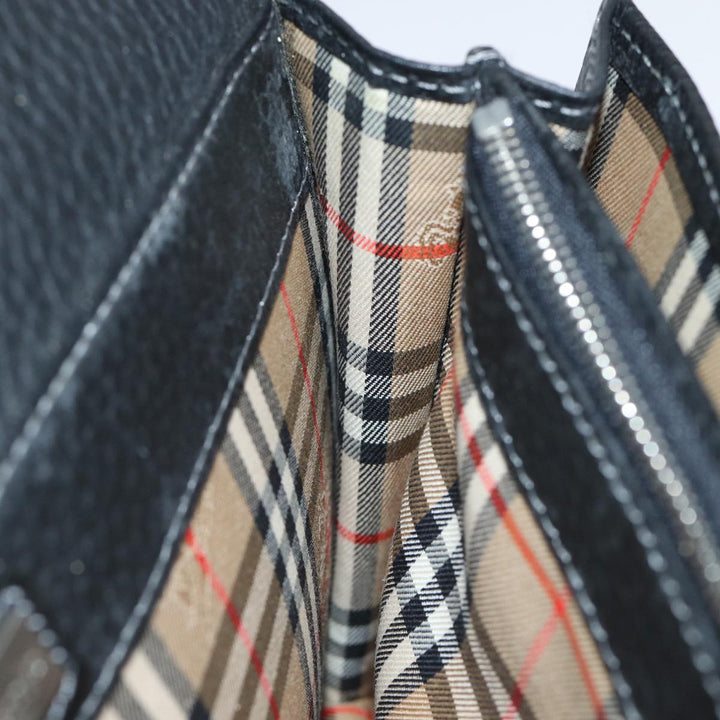 BurberrySs Clutch Bag Leather Black Auth bs13915