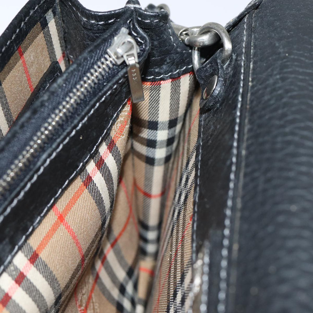 BurberrySs Clutch Bag Leather Black Auth bs13915