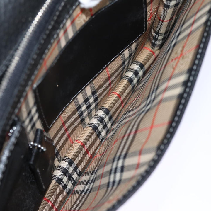 BurberrySs Clutch Bag Leather Black Auth bs13915