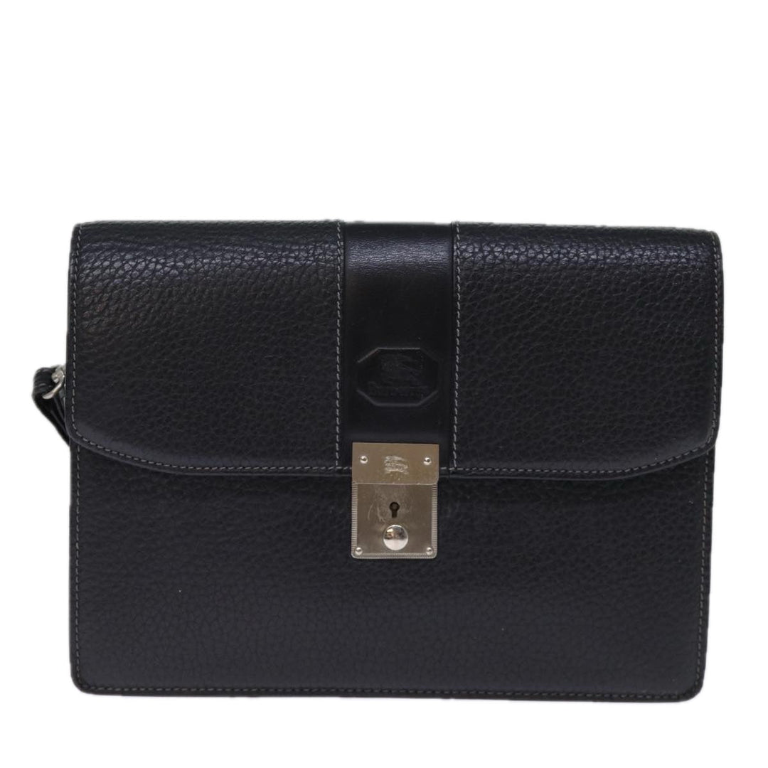 BurberrySs Clutch Bag Leather Black Auth bs13915