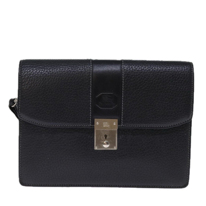 BurberrySs Clutch Bag Leather Black Auth bs13915