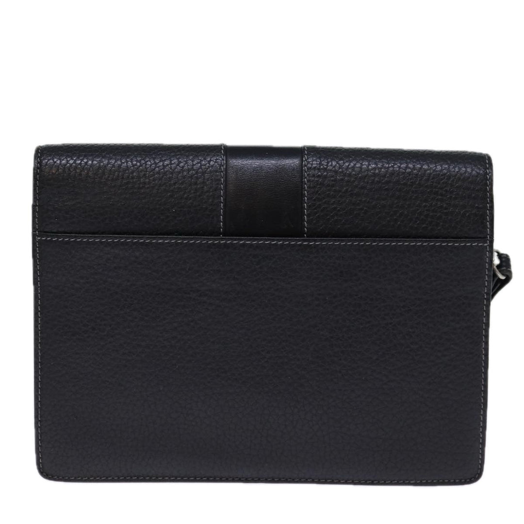 BurberrySs Clutch Bag Leather Black Auth bs13915