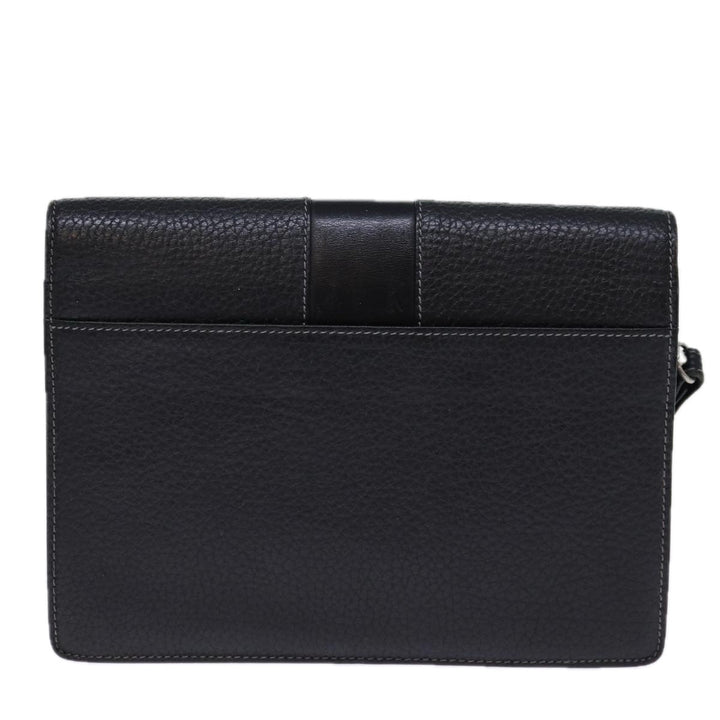 BurberrySs Clutch Bag Leather Black Auth bs13915