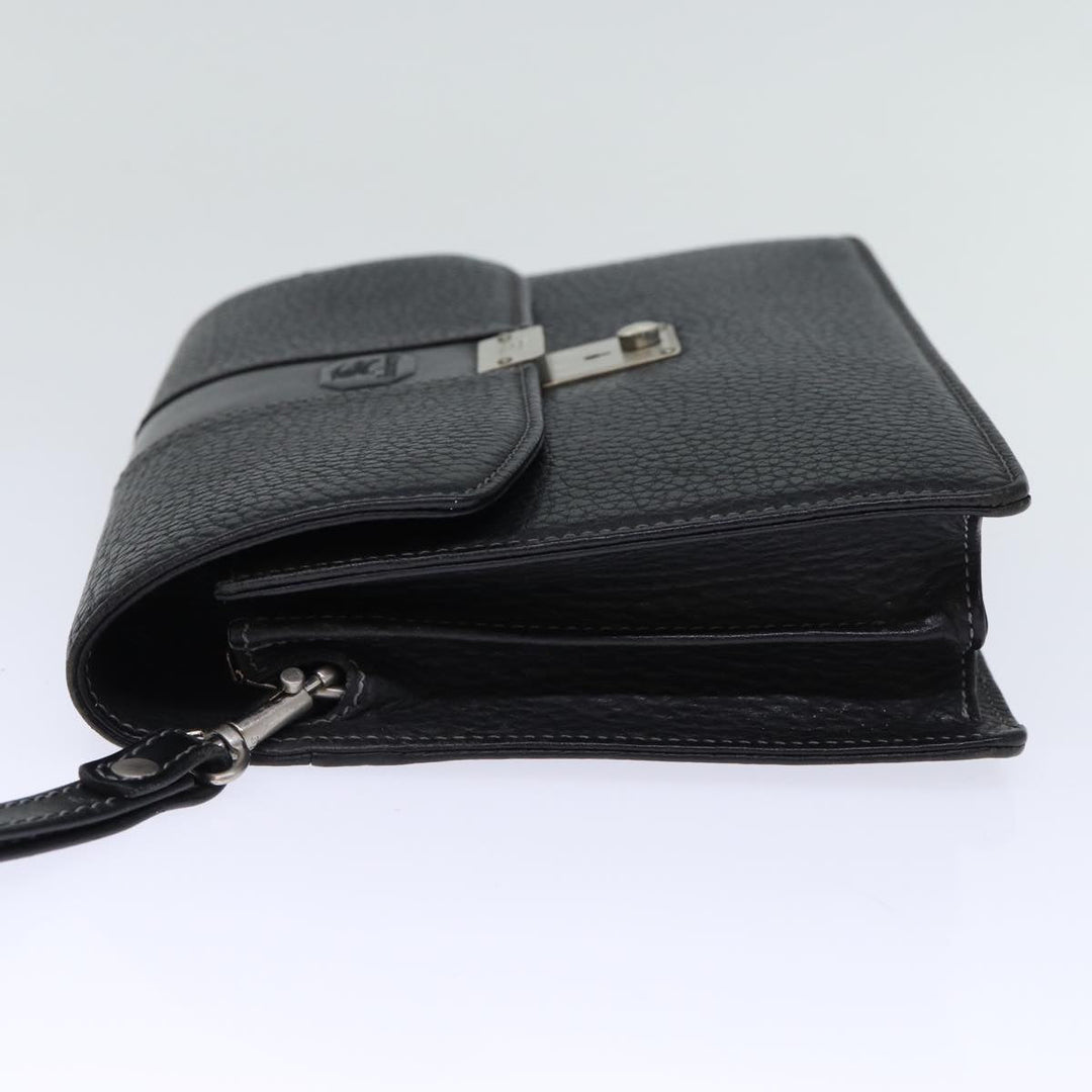 BurberrySs Clutch Bag Leather Black Auth bs13915