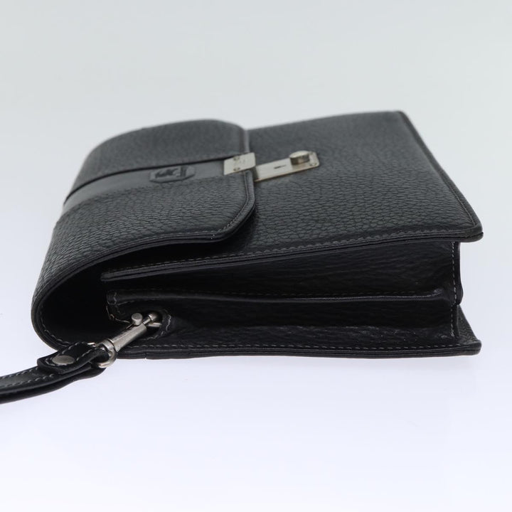 BurberrySs Clutch Bag Leather Black Auth bs13915