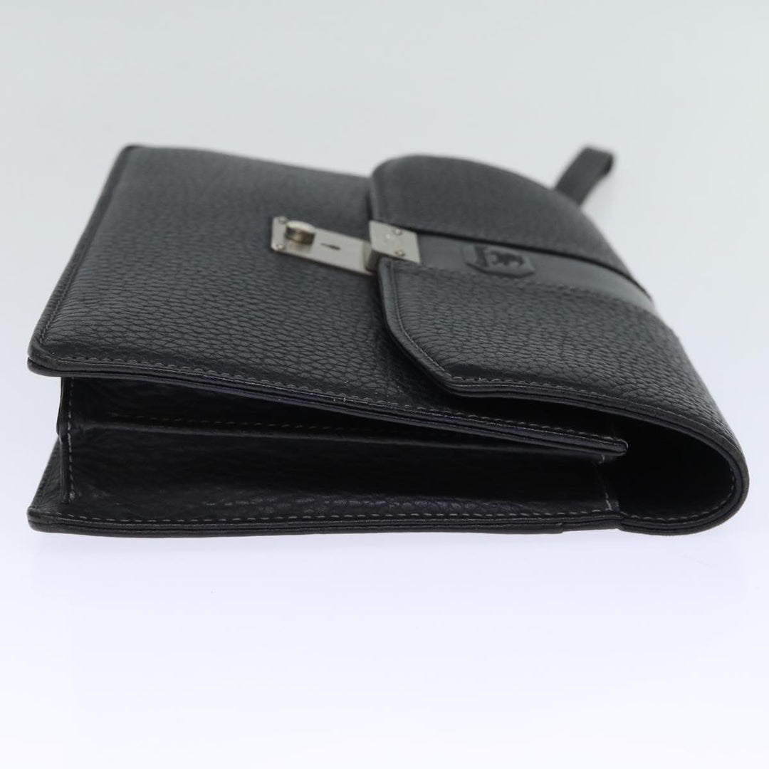 BurberrySs Clutch Bag Leather Black Auth bs13915