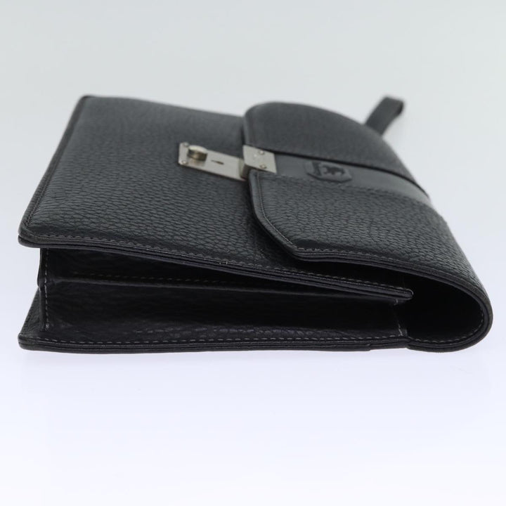 BurberrySs Clutch Bag Leather Black Auth bs13915