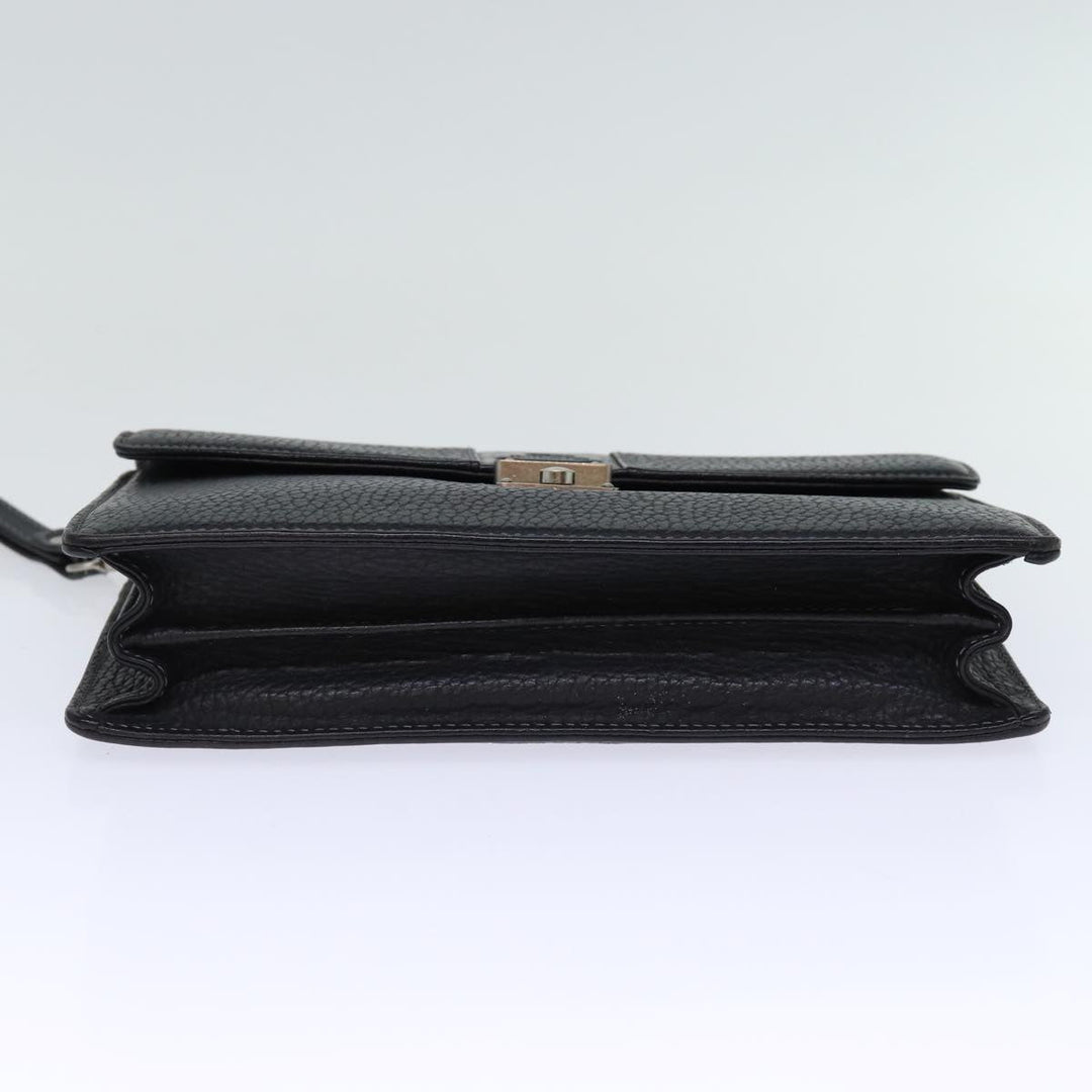 BurberrySs Clutch Bag Leather Black Auth bs13915