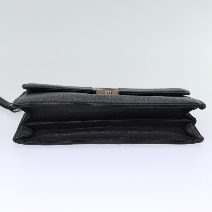 BurberrySs Clutch Bag Leather Black Auth bs13915