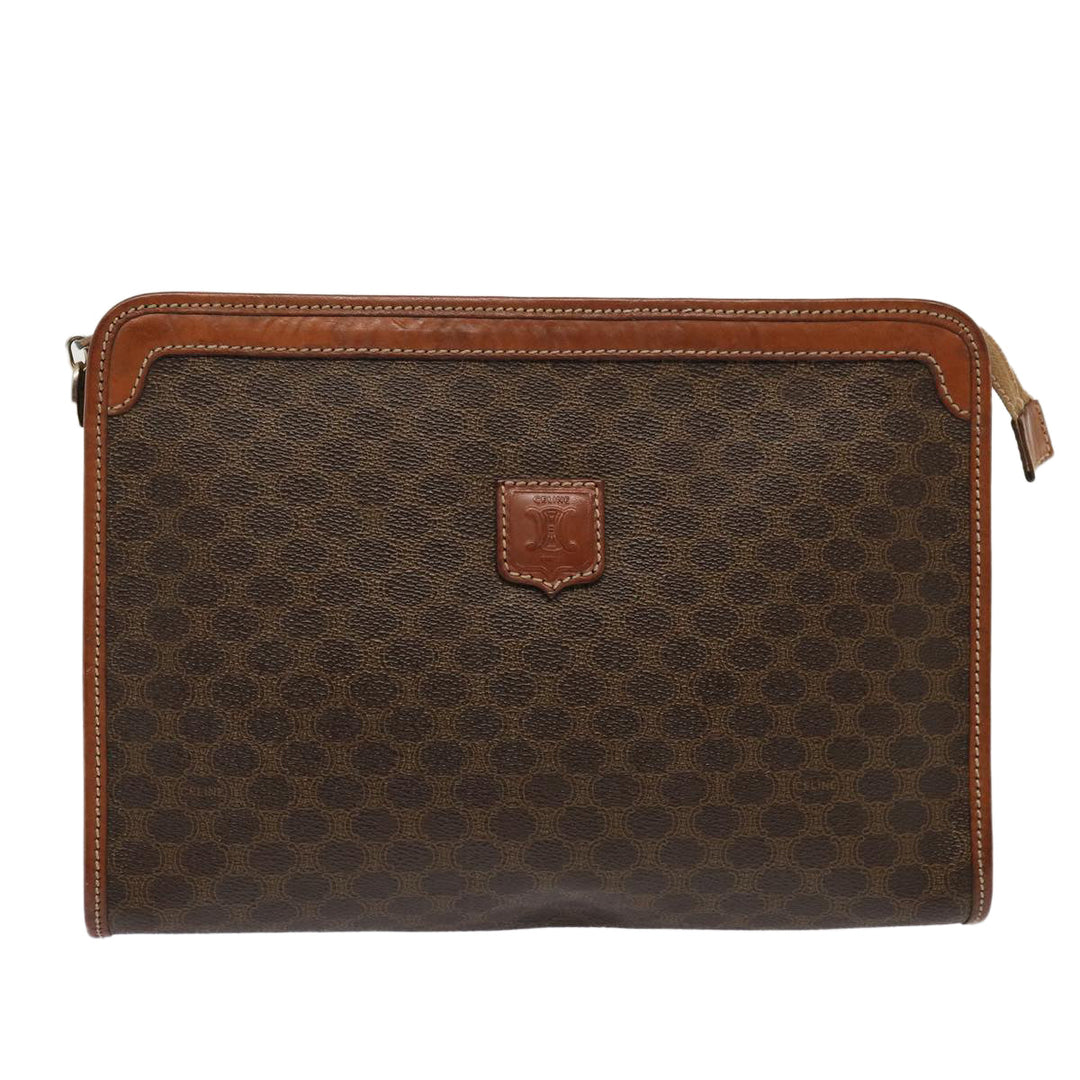 Celine Macadam Canvas Clutch Bag PVC Brown Auth bs13923