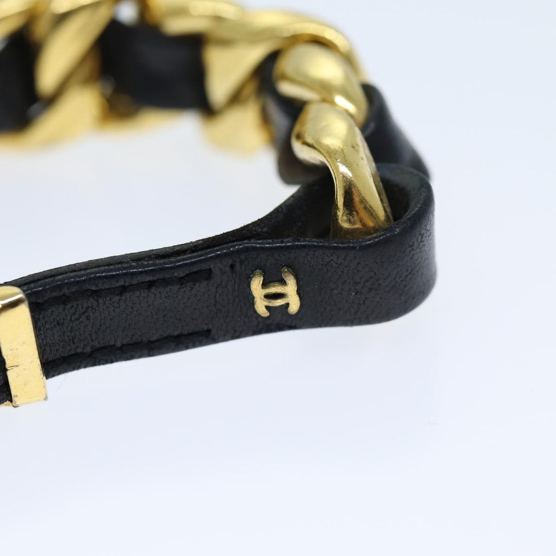 Chanel Bracelet Metal Leather Gold Black CC Auth bs13971