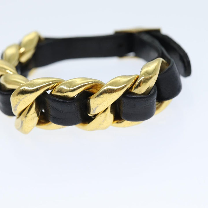Chanel Bracelet Metal Leather Gold Black CC Auth bs13971