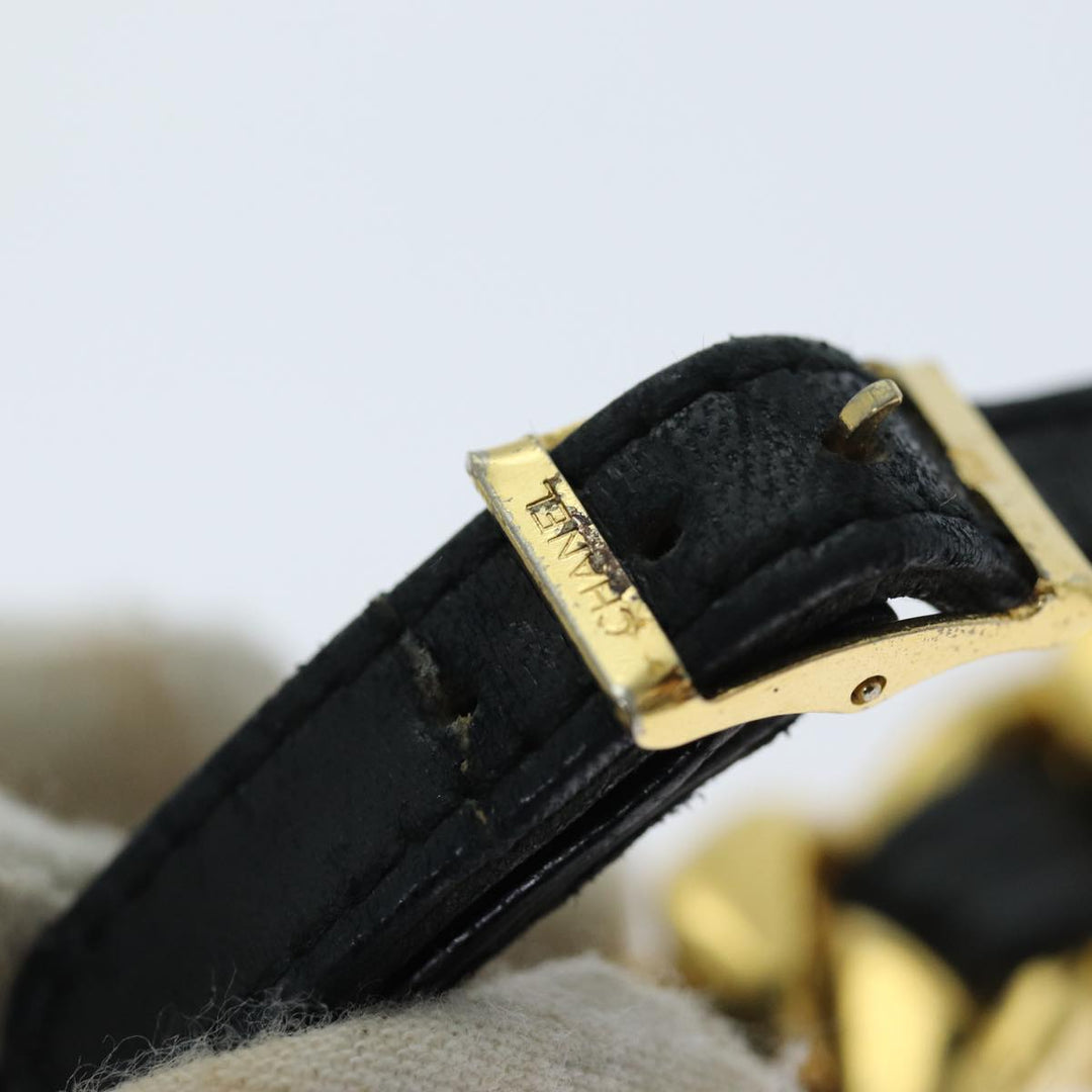 Chanel Bracelet Metal Leather Gold Black CC Auth bs13971