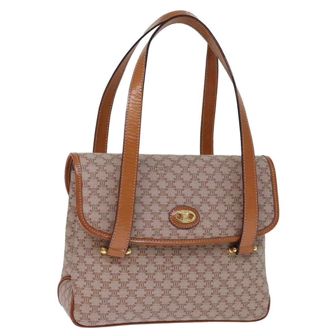 Celine Macadam Canvas Hand Bag Coated Canvas Beige Auth bs13993