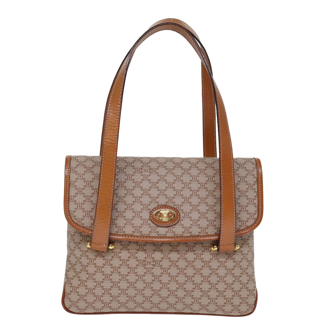 Celine Macadam Canvas Hand Bag Coated Canvas Beige Auth bs13993
