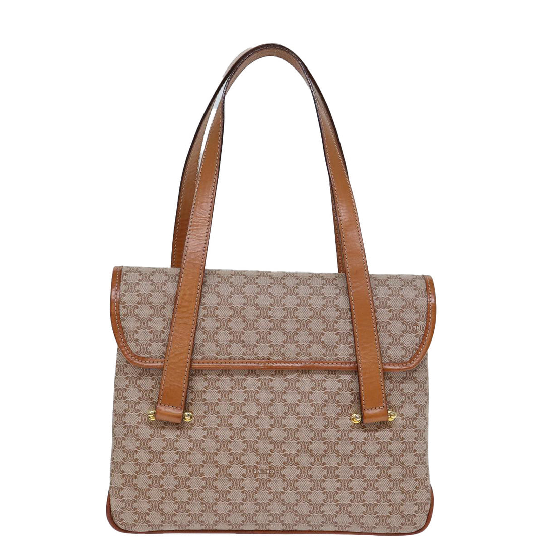 Celine Macadam Canvas Hand Bag Coated Canvas Beige Auth bs13993
